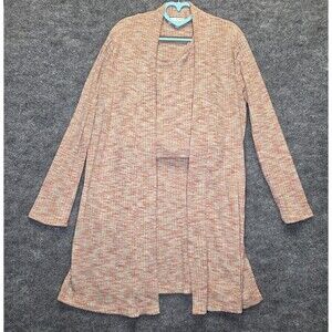 Olivia Vivian Sweater Set Womens Large Cardigan Medium Tank Orange Ribbed Knit